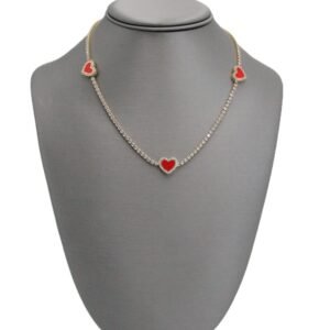 Red Heart Pavé Tennis Necklace 14k-Size 18 -16.3gr