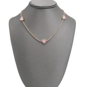 Pink Heart Pavé Tennis Necklace 14k-Size 18 -16.3gr