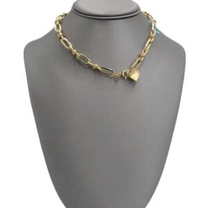 Golden Heart Paperclip Necklace 14K -Size 16 -15.7gr