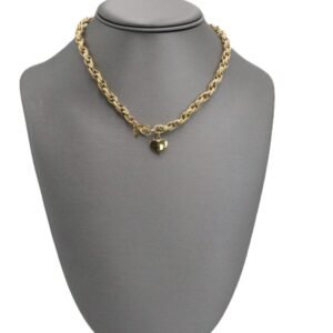 Classic Gold Heart Rope Necklace 14K -Size 16 -14.7gr
