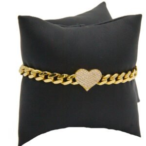 Cuban Link Bracelet with Heart 14k Size 7.5-12.2gr