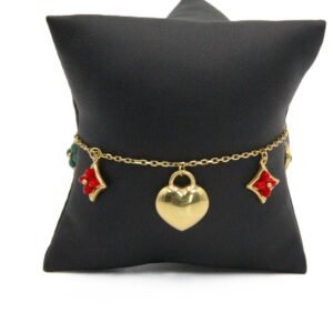 Heart Charm Station Bracelet 14k Size 8-5.4gr