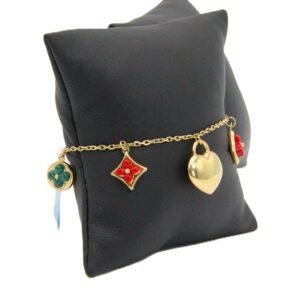 Heart Charm Station Bracelet 14k Size 8-5.4gr